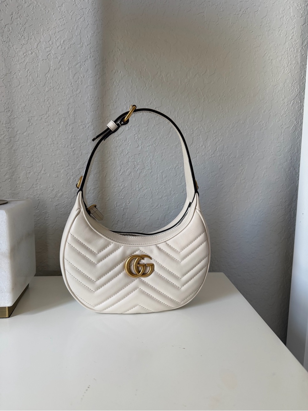 Gucci Cream GG Matelassé Crescent Shoulder Bag